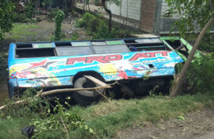 Bus Mini Hijau Terguling di Trosobo