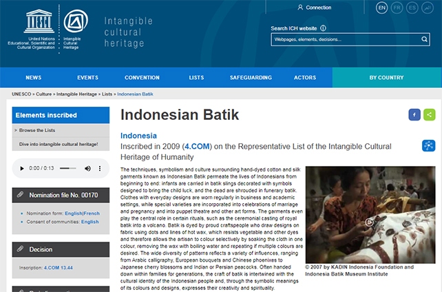 Unesco batik indonesia telah pada oleh tanggal diakui 2 Oktober