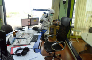 Penyemprotan Disinfektan di Suara Surabaya