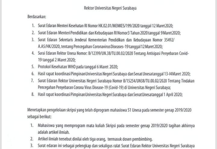 Pandemi Covid 19 Semester Ini Skripsi Di Unesa Diganti Artikel