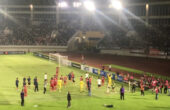 Para pemain timnas Indonesia U-23 ketika merayakan kemenangan telak 9-0 atas China Taipei pada laga pertama kualifikasi Piala Asia U-23 2024 di Stadion Manahan, Solo, Sabtu (9/9/2023).