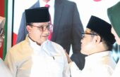 Anies Baswedan dan Muhaimin Iskandar saat acara deklarasi di Hotel Majapahit, Surabaya, Sabtu (2/9/2023). Foto: Frans Magang suarasurabaya.net