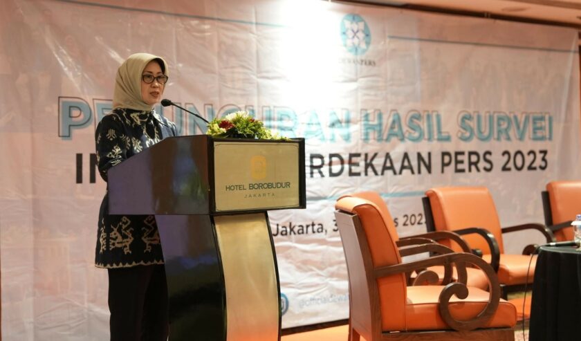 Ninik Rahayu Ketua Dewan Pers dalam acara peluncuran Hasil Survei Indeks Kemerdekaan Pers 2023 di Jakarta, Kamis (31/8/2023). Foto: Dewan Pers