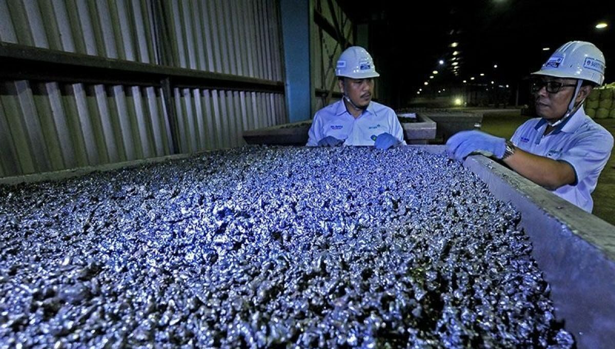 Ilustrasi - Pemeriksaan biji feronikel milik PT Aneka Tambang (ANTAM) yang siap ekspor di Pelabuhan Pomala, Kolaka, Sulawesi Tenggara, Selasa (8/5/2018). Foto: Antara