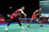 Pasangan ganda putra Indonesia Fajar Alfian/Muhammad Rian Ardianto dalam babak 16 besar Denmark Open 2023. Foto: PBSI