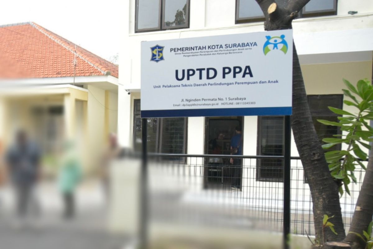 Kantor Unit Pelaksana Teknis Daerah (UPTD) Perlindungan Perempuan dan Anak (PPA) di bersebelahan dengan Kantor Kelurahan Nginden Jangkungan, Kota Surabaya. Foto: Antara