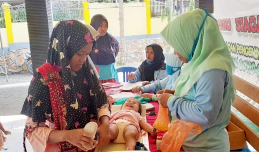 Dokumen seorang ibu memeriksakan bayinya pada petugas kesehatan pada acara pos pelayanan terpadu (Posyandu) di salah satu desa di Pamekasan. Foto: Pemkab Pamekasan