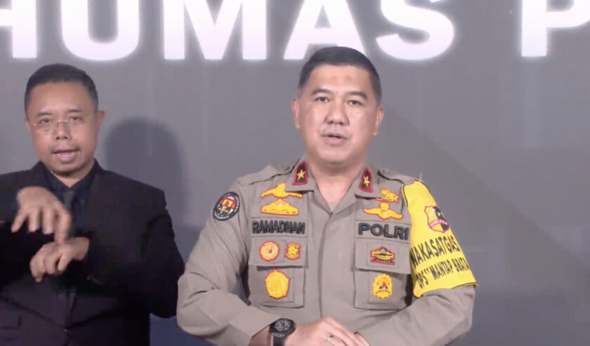 Tangkapan layar Karo Penmas Divisi Humas Polri Brigjen Pol. Ahmad Ramadhan menyampaikan konferensi pers di Jakarta, Senin (13/11/2023). Foto: Antara