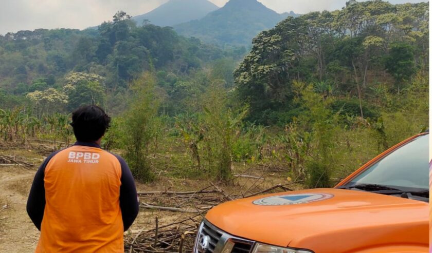 Petugas BPBD Jatim waktu melakukan penyisiran karhutal di Gunung Penanggungan, Jumat (3/11/2023). Foto: BPBD Jatim.