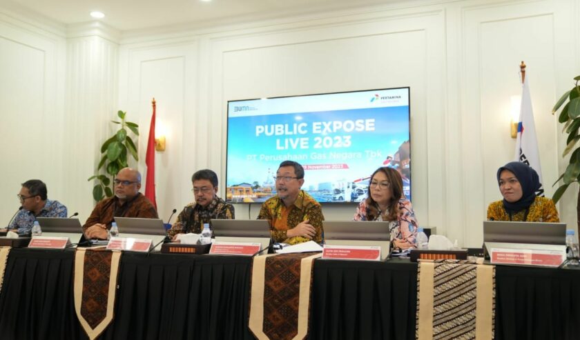 Direksi PT PGN Tbk paparkan kinerja dan uaya strategis pengelolaan gas Bumi nasional pada Public Expose Festival 2023, yang diselenggarakan Bursa Efek Indonesia (BEI) di Jakarta, Rabu (29/11/2023). Foto: Humas LGN