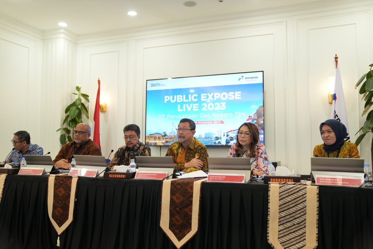 Direksi PT PGN Tbk paparkan kinerja dan uaya strategis pengelolaan gas Bumi nasional pada Public Expose Festival 2023, yang diselenggarakan Bursa Efek Indonesia (BEI) di Jakarta, Rabu (29/11/2023). Foto: Humas LGN