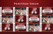 Tampilan perangko seri pemilu serentak 2024. Foto: Antara/Pos Indonesia