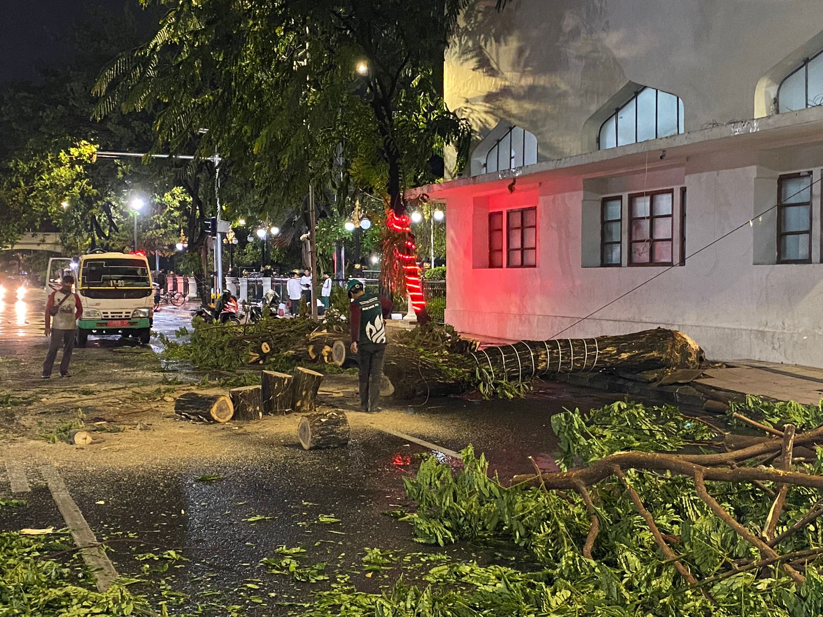 Puluhan pohon tumbang di Surabaya, menutup sebagian Jalan Puputan