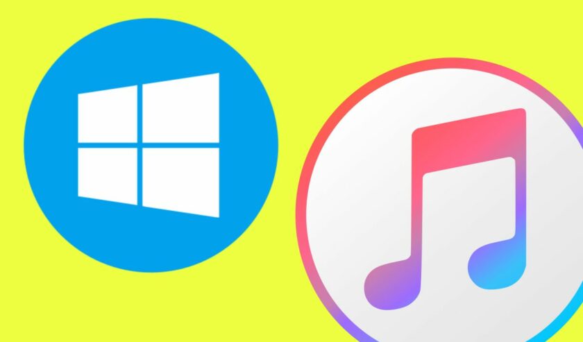 Logo Windows (kiri, dan logo iTunes (kanan)
