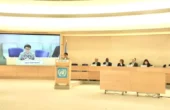 Retno Marsudi Menteri Luar Negeri RI berbicara dalam Sidang ke-55 Dewan HAM PBB di Jenewa, Swiss, pada Senin (26/2/2024). Foto: Kemenlu