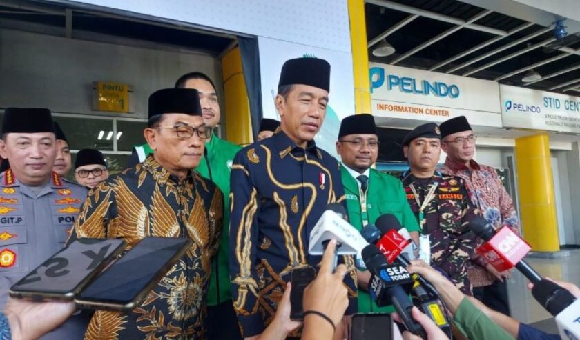 Joko Widodo Presiden RI menyampaikan keterangan pers usai menghadiri Kongres XVI GP Ansor di Pelabuhan Tanjung Priok, Jakarta, Jumat (2/2/2024), Foto : Antara