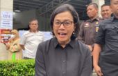 Sri Mulyani Indrawati Menteri Keuangan memberikan keterangan pers kepada wartawan di TPS 73, Bintaro, Tangerang Selatan, Rabu (14/2/2024). Foto : Antara