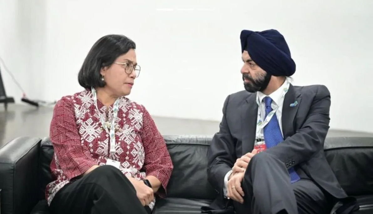 Sri Mulyani Indrawati Menteri Keuangan menemui Ajay Banga Presiden Bank Dunia jelang agenda Pertemuan Menteri Keuangan dan Gubernur Bank Sentral G20 di Sao Paulo, Brasil. Foto: Antara