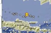 Gempa Magnitudo 5,3 terjadi pada Jumat (22/3/2024) pukul 12:31:12 WIB, lokasi 5.74 LS,112.36 BT (133 kilometer Timur Laut Tuban-Jatim), kedalaman10 Kilometer. Foto: BMKG
