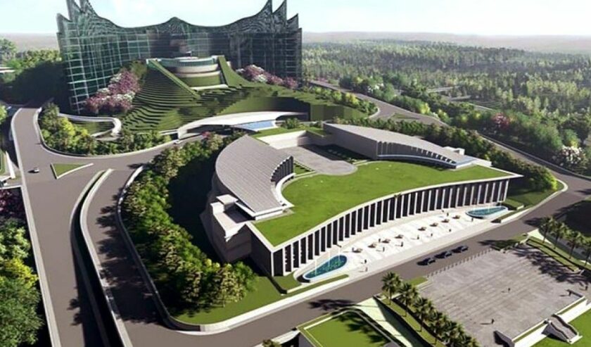 Desain eksterior yang bakal menjadi Istana Kepresidenan di Ibu Kota Negara (IKN) Nusantara di Kalimantan Timur.