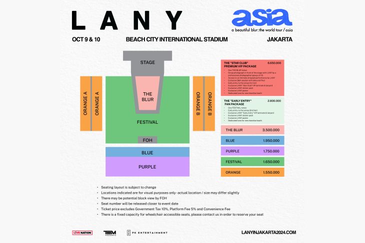 Informasi seating tur dunia LANY "A BEAUTIFUL BLUR: THE WORLD TOUR" di Jakarta