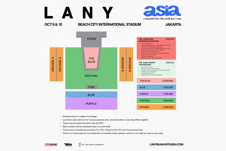 Informasi seating tur dunia LANY "A BEAUTIFUL BLUR: THE WORLD TOUR" di Jakarta