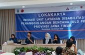 Lokakarya pengenalan dan inisiasi Unit Layanan Disabilitas Penanggulangan Bencana (ULD-PB) Jatim di Surabaya, Selasa (2/4/2024). Foto: Risky suarasurabaya.net