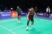 Fajar Alfian/M. Rian Ardianto ganda putra Indonesia menjalani latihan perdana jelang Kejuaraan Bulu Tangkis Asia 2024 di Ningbo Olympic Sports Centre Gymnasium, Ningbo, China, Senin (08/04/2024). Foto: Humas PP PBSI