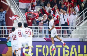 Selebrasi Rafael Struick penyerang Timnas U-23 setelah mencetak gol ke gawang Korea Selatan pada perempat final Piala Asia U-23 2024 di Abdullah bin Khalifa Stadium, Doha, Qatar, Jumat (26/4/2024) dini hari. Foto: PSSI