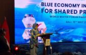 Amalia Adininggar Widyasanti Deputi Bidang Ekonomi, Kementerian PPN/Bappenas saat menyampaikan paparan dalam acara Paralel Event World Water Forum 2024 di Tanjung Benoa Nusa Dua, Bali, Minggu (19/5/2024). Foto: Antara