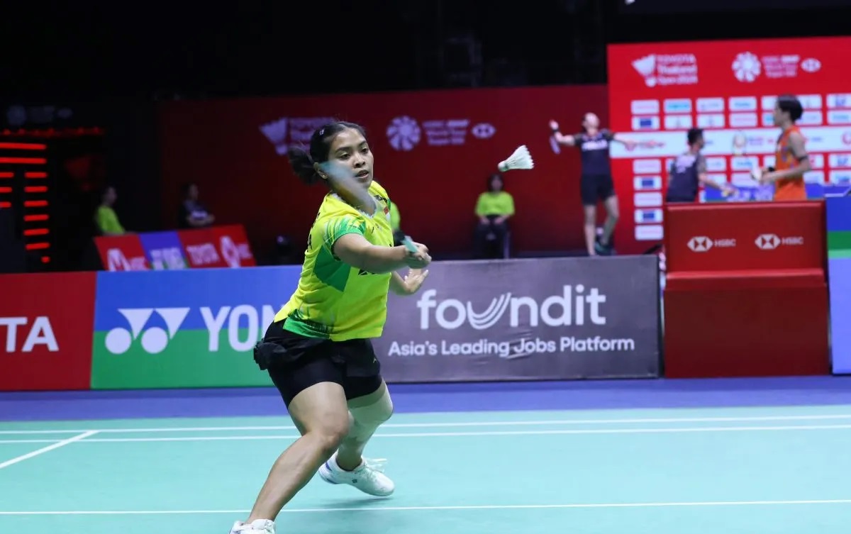 Gregoria Mariska Tunjung pebulu tangkis tunggal putri saat melawan pebulu tangkis Thailand Supanida Katethong di babak perempat final Thailand Open 2024 pada pertandingan di Nimibutr Arena, Bangkok, Jumat (17/5/2024). Foto: Antara