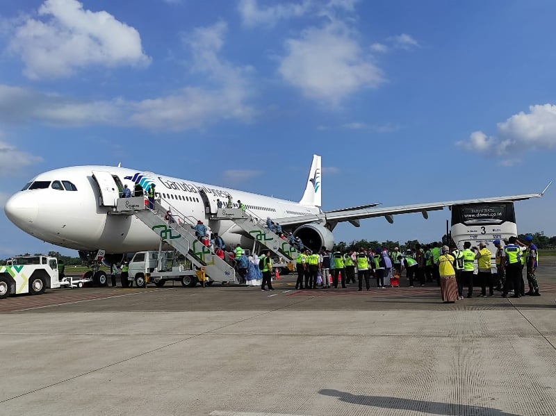 Ilustrasi jemaah Haji Indonesia siap berangkat ke Tanah Suci dengan pesawat Garuda Indonesia.