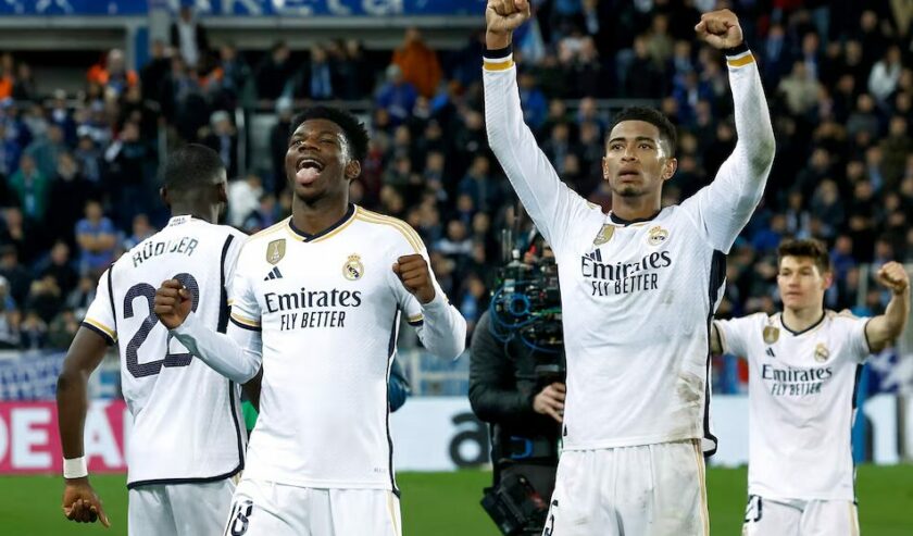 Dua gol Joselu sukses mengantar Real Madrid ke final Liga Champions 2023/24 setelah menang 2-1 atas Bayern Muenchen dalam laga leg kedua semifinal di Stadion Santiago Bernabeu, Kamis (9/5/2024). Foto: Reuters