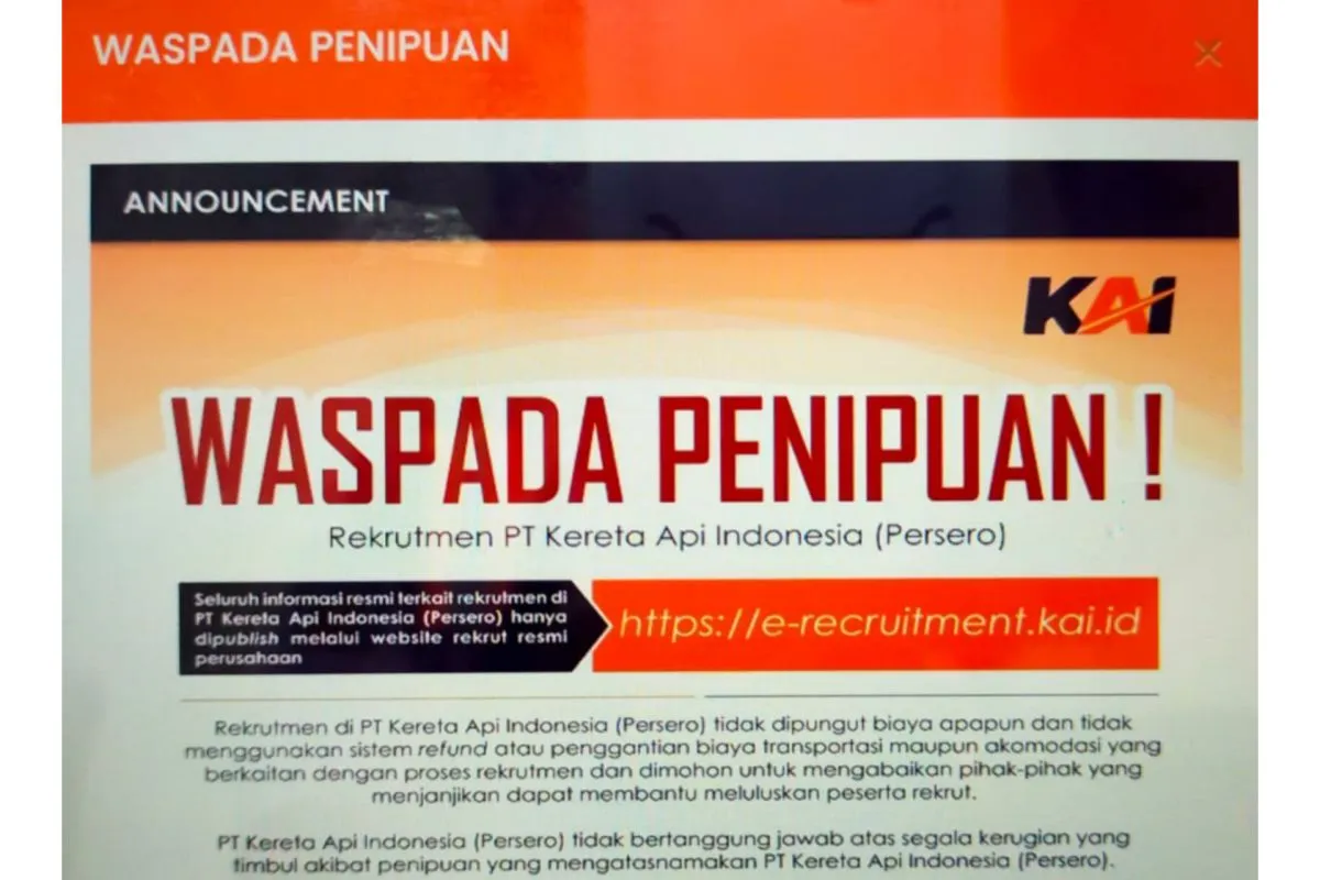 Waspadai Undangan Palsu Rekrutmen Kerja PT KAI