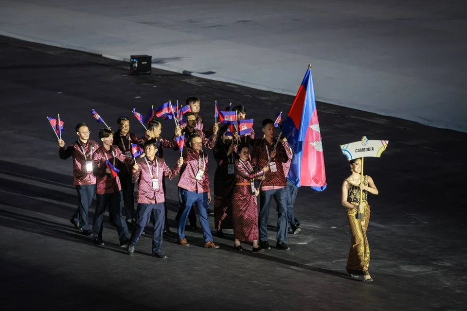 Kontingen Kamboja yang terdaftar untuk berpartisipasi dalam 12 cabang olahraga di ajang Sea Games yang berlangsung pada 9-20 Desember di Thailand. Foto: The Straits Times.