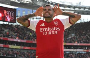 Selebrasi Bruno Guimaraes setelah mencetak gol ke gawang Leeds United di Emirates Stadium pada Sabtu (10/10/2026). Foto: ESPN